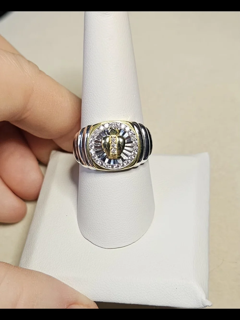 Men's Two-Tone Crown Signet Ring - 925 Sterling Silver